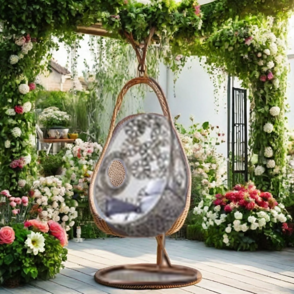 Wicker Garden Swing Chair with Egg Shape Outdoor Patio Sofa for Dining Living Room School Kitchen Hotel