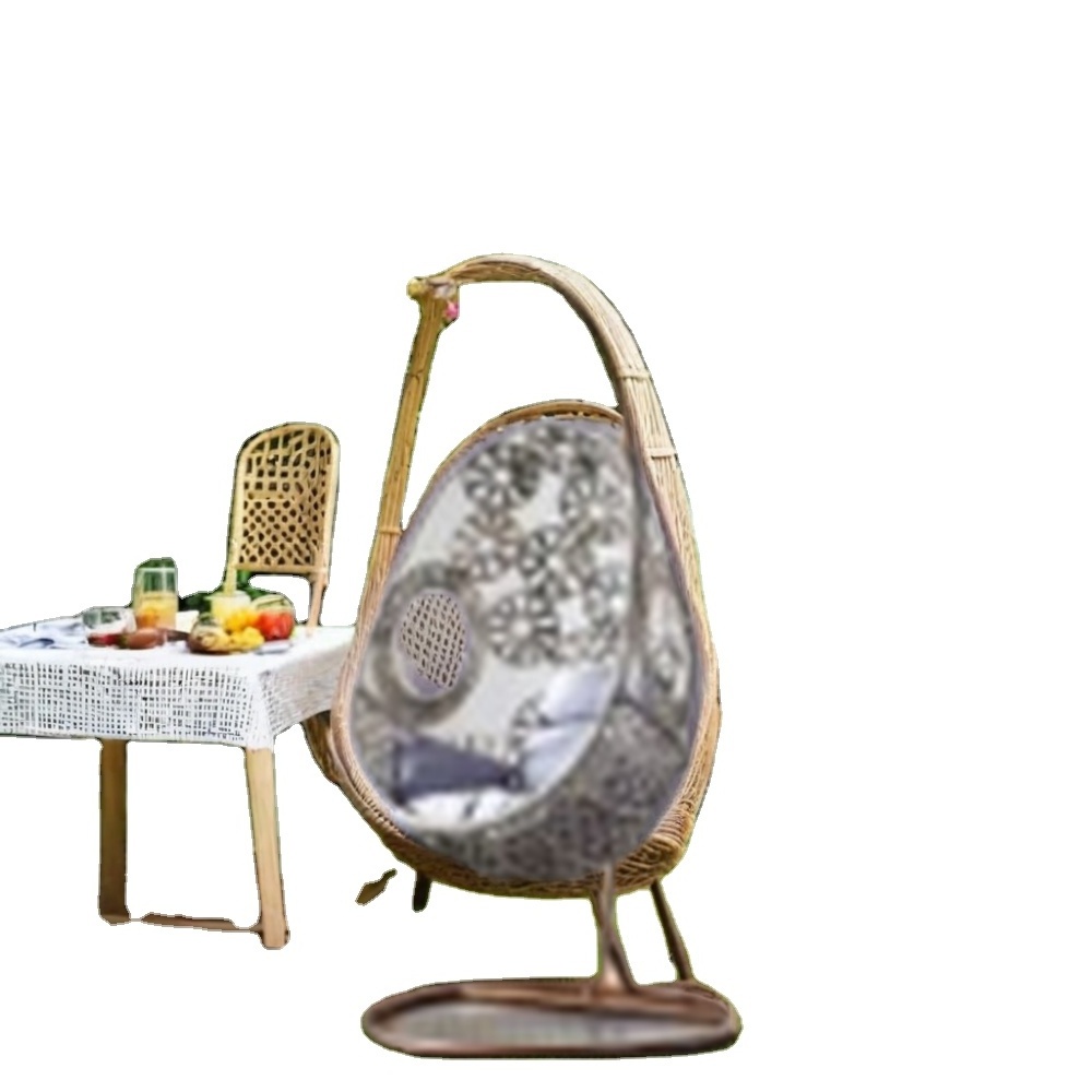 Wicker Garden Swing Chair with Egg Shape Outdoor Patio Sofa for Dining Living Room School Kitchen Hotel