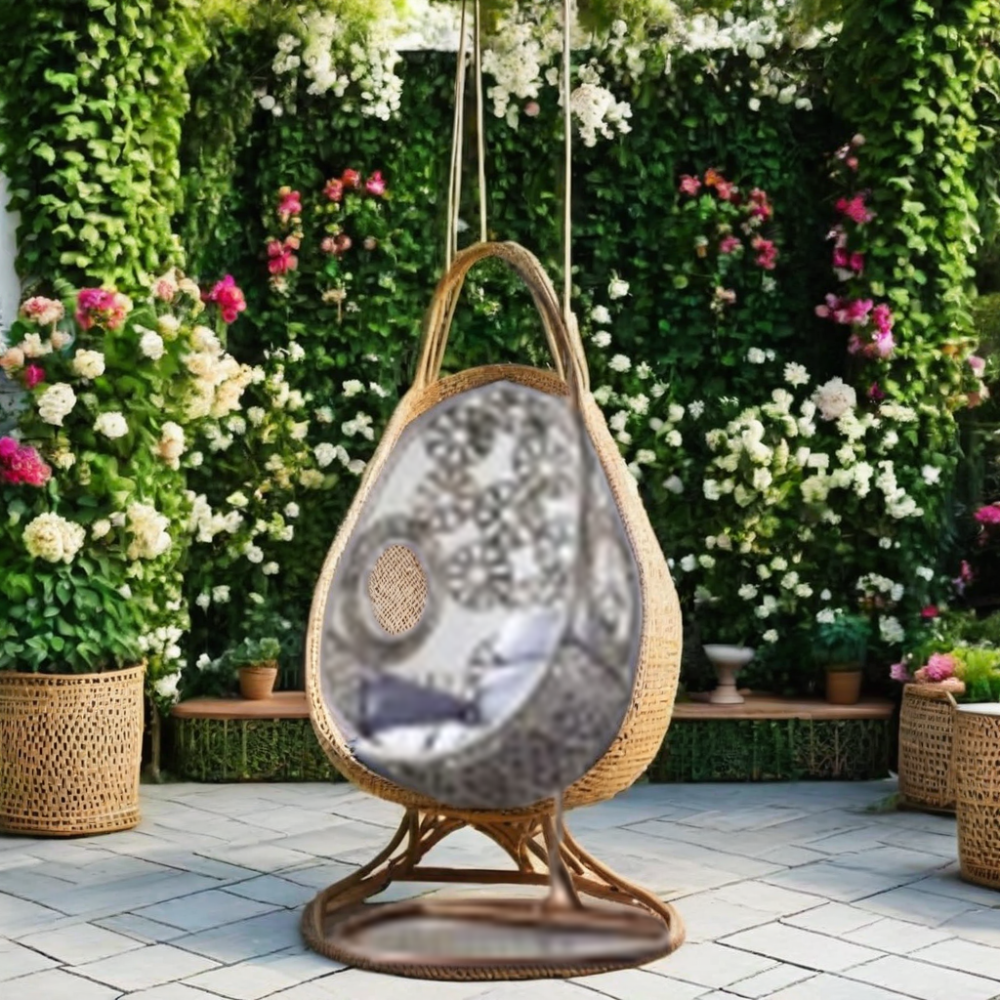 Wicker Garden Swing Chair with Egg Shape Outdoor Patio Sofa for Dining Living Room School Kitchen Hotel