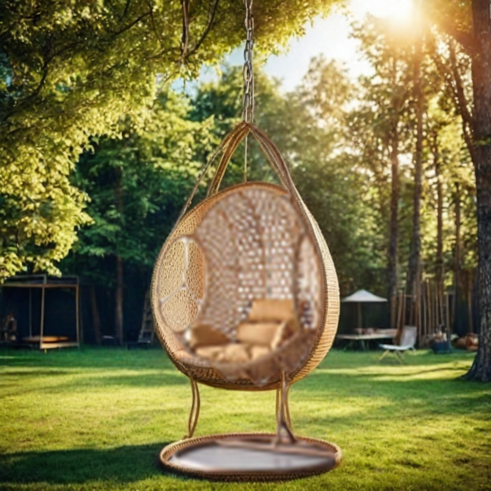 Great Quality Outdoor Garden Wicker Rattan Swing Chair Mat Inside Teardrop Shape Egg Hanging Chair With Stand