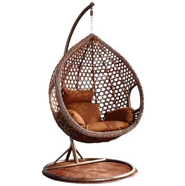 Great Quality Outdoor Garden Wicker Rattan Swing Chair Mat Inside Teardrop Shape Egg Hanging Chair With Stand