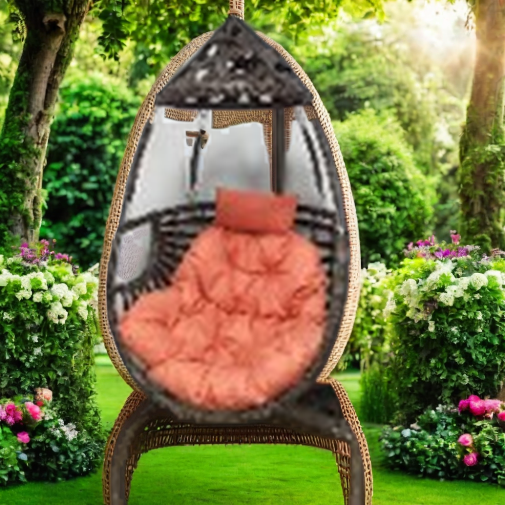 Garden Cane Furniture Metal Rattan Outdoor Patio Balcony Egg Shaped Nest Basket Adult Wicker Hanging Swing Chair