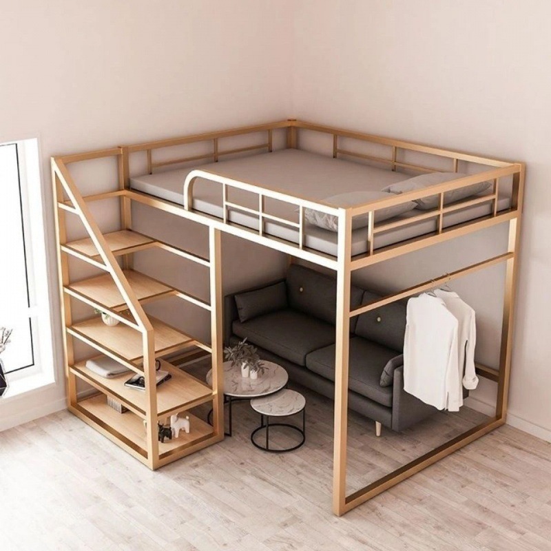 With High and Low Bunk Bunks Space-saving Loft Bed for Bedroom Small Apartment Duplex Design Multi-functional Iron Modern Metal