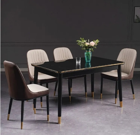 Customized Modern Simple Comfortable Home Furniture Velvet Leather Dining Table and Chairs Dining Room Set