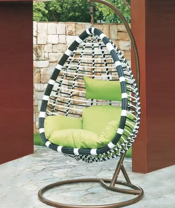 Outdoor Folding Metal Stand Furniture Double Seat Hanging Egg Swing Chair with Ottoman Rattan Wicker for Dining Living Room