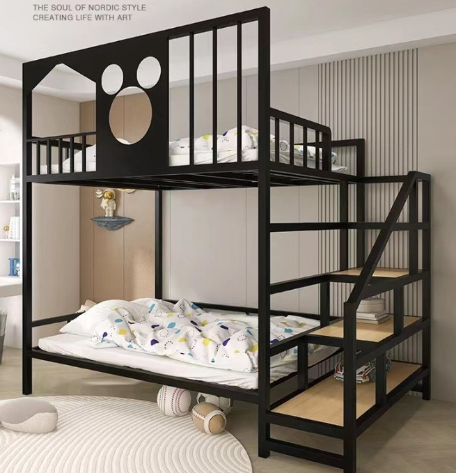 Modern Design Queen Size Steel Twin Bed Loft Bed with Stairs Quality Home Furniture Foldable for Bedroom Hotel & Hospital Use