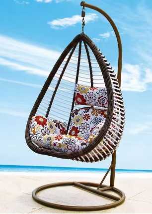 Outdoor Folding Metal Stand Furniture Double Seat Hanging Egg Swing Chair with Ottoman Rattan Wicker for Dining Living Room