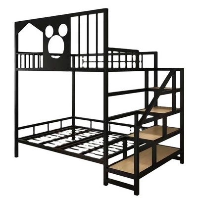 Modern Design Queen Size Steel Twin Bed Loft Bed with Stairs Quality Home Furniture Foldable for Bedroom Hotel & Hospital Use