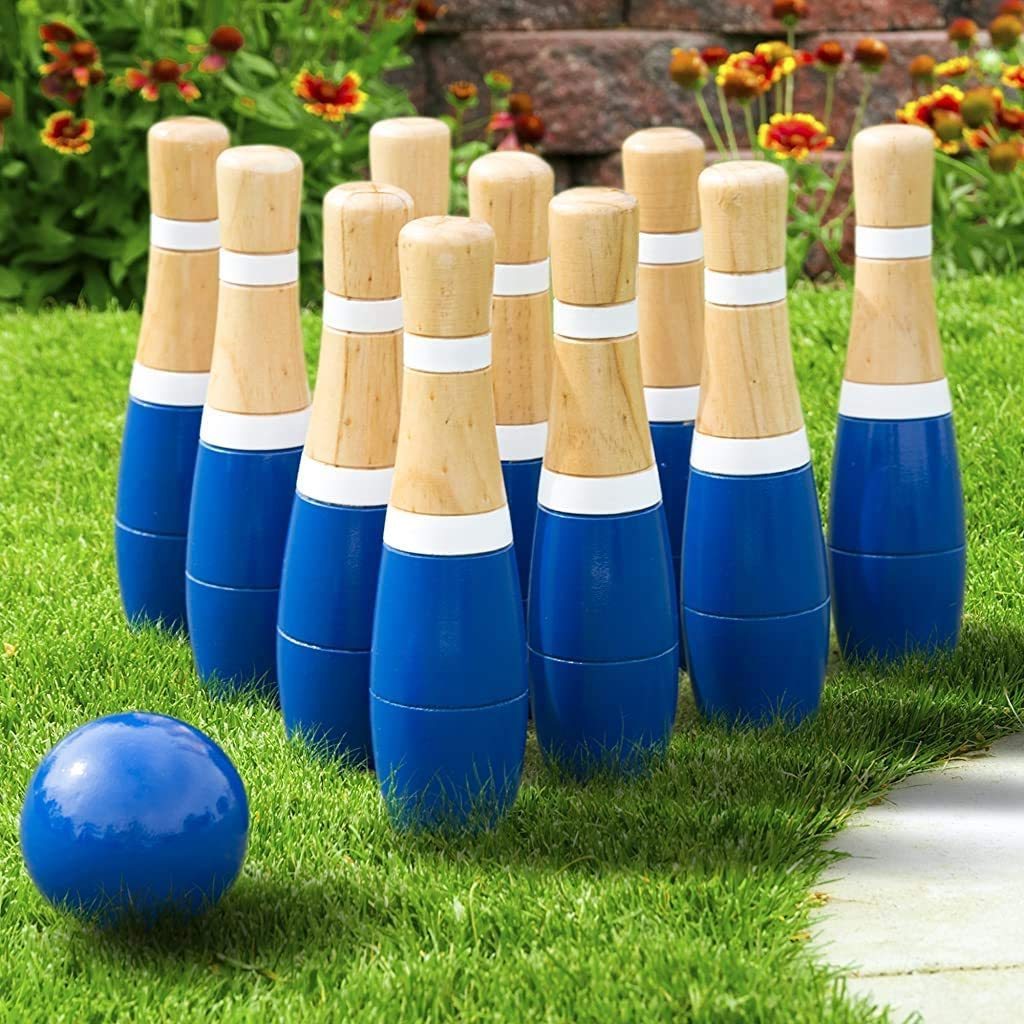 Wooden Bowling Ball Backyard Lawn Bowling Game Toys Indoor and Outdoor Family Fun for Kids and Adults