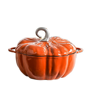 Halloween Gifts Orange 3.7L Cast Iron Enamel Pumpkin Creativity Coating Non Stick Cookware Set Casserole Soup Pot 1930