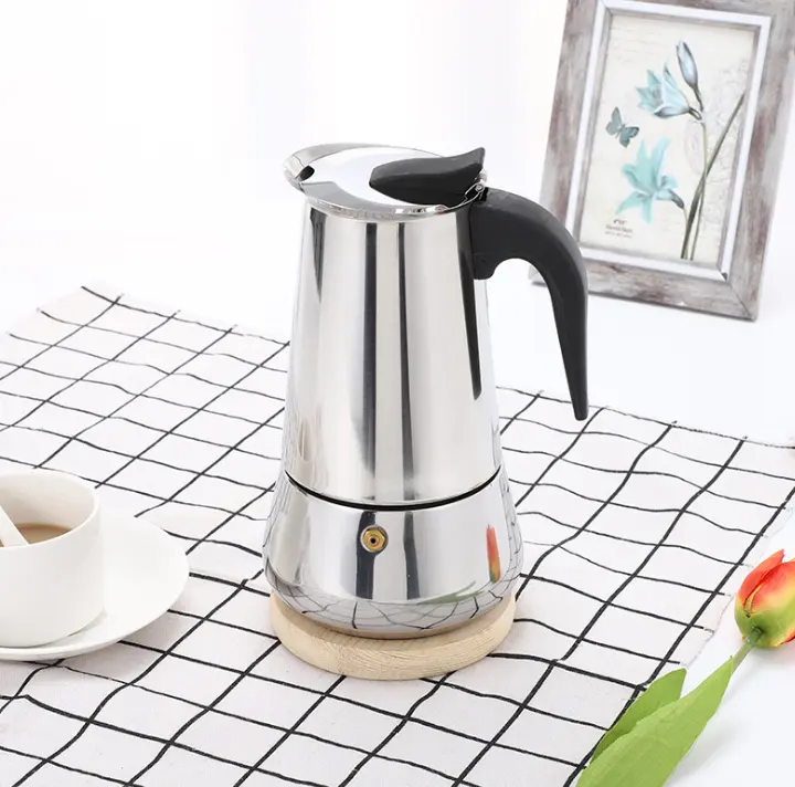 SIYUE Electric Coffee Moka Pot Office Use Stainless Steel 12 Cups With Handle Coffee Maker Gift Mocha Coffee Pot Black 9156