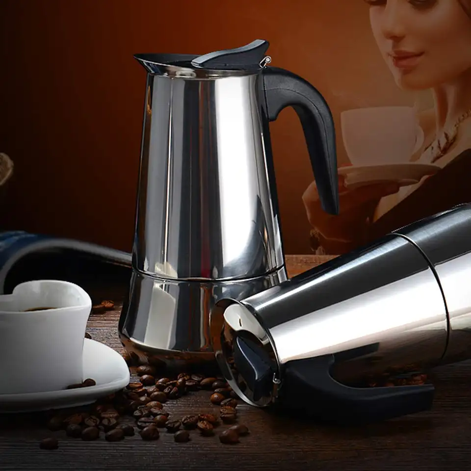 SIYUE Electric Coffee Moka Pot Office Use Stainless Steel 12 Cups With Handle Coffee Maker Gift Mocha Coffee Pot Black 9156