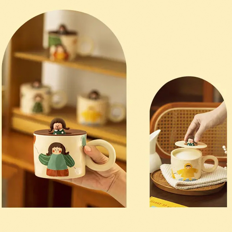 Siyue 410ml Coffee Mug Gift Box Wholesale Cartoon Water Tea Coffee Cup With Lid For Gifts Ceramic Espresso Mug  410ml 2523