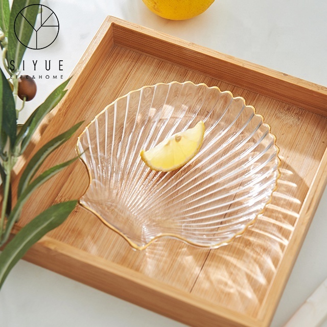 Luxury Bulk Clear Wedding Decorative Charger Plate Glass Dinner Fruit Desert Conch Star with Gold Rim 1999 Unique Party Modern