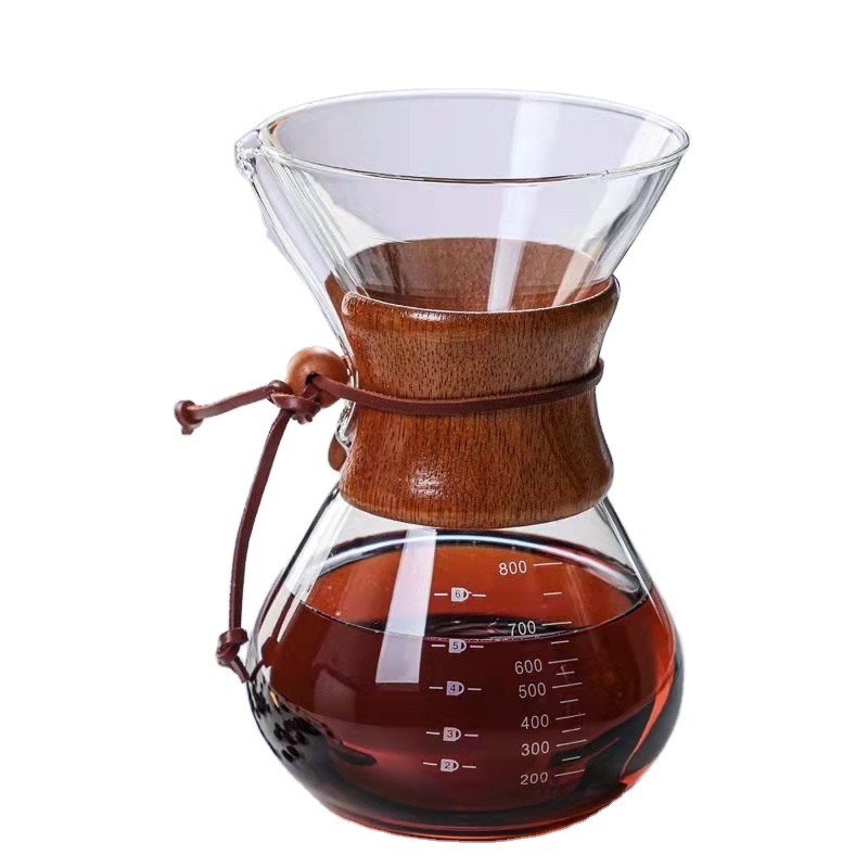 SIYUE 800ML Manual Glass Coffee Dripper Pot With Wood Handle For Stovetop Electric Stove Espresso Sharing Kettle 9180