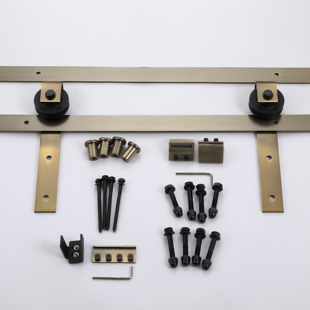 High Quality standard two piece track sliding barn door spliced iron steel track drop barn door hardware kit