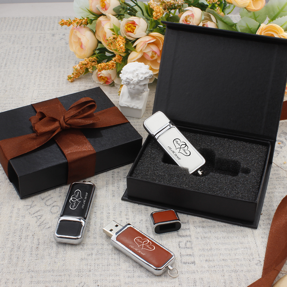 corporate gift set pu usb memory stick with box thumb drive 6GB 32GB 64GB 2.0 3.0 leather usb flash drives disk