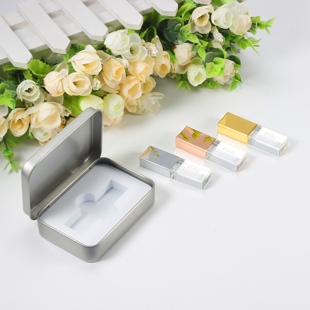 Rose Gold Transparent USB 2.0 Flash drives 32G 64gb 128gb Glass Thumbdrive Wedding Gift Pen Drive Memory Stick