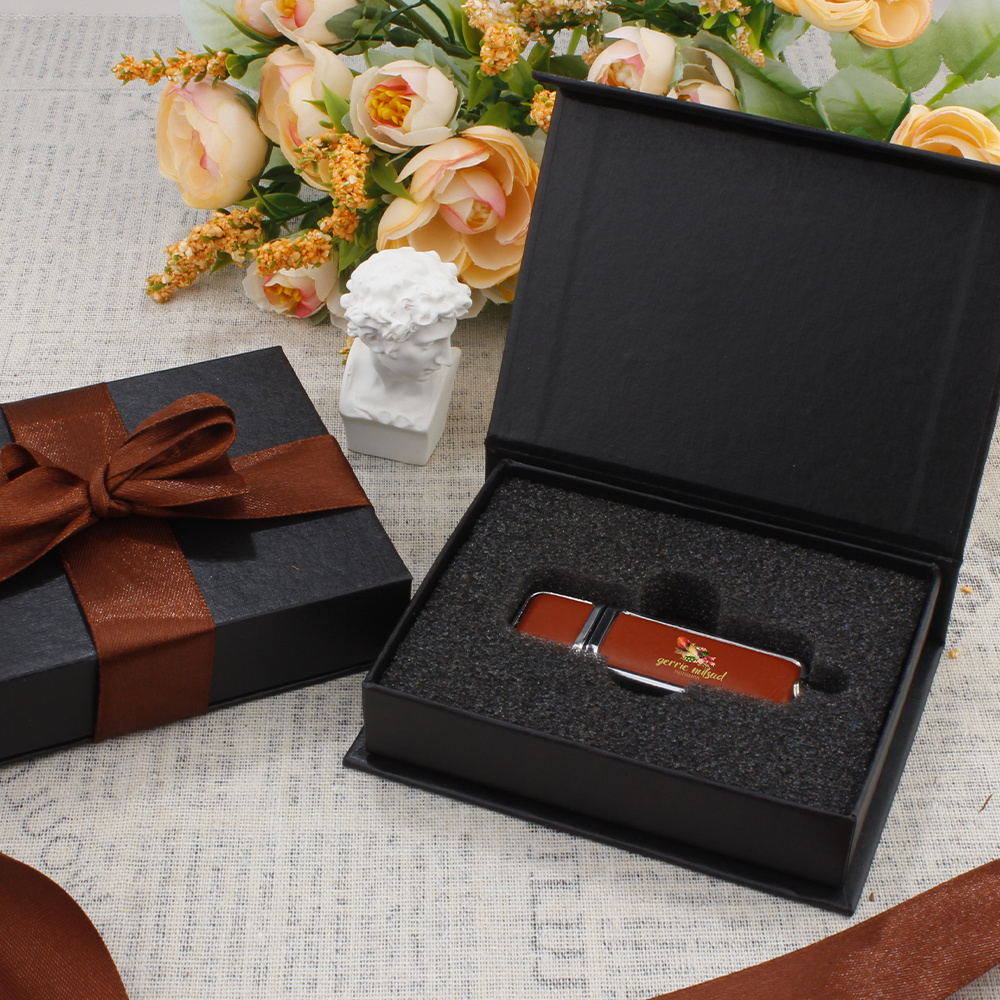 corporate gift set pu usb memory stick with box thumb drive 6GB 32GB 64GB 2.0 3.0 leather usb flash drives disk