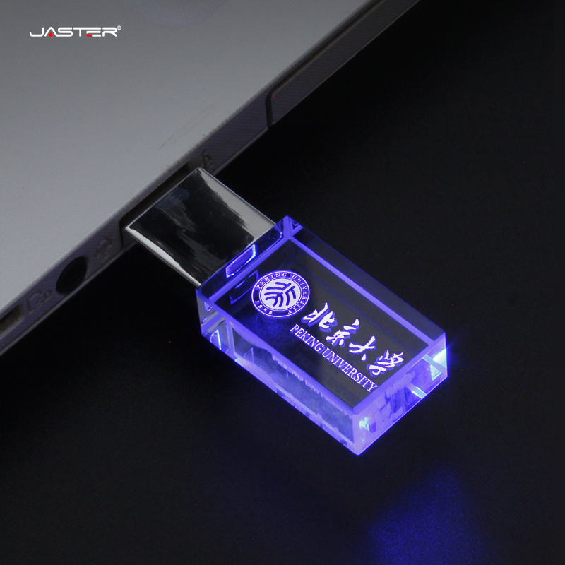 Custom wedding Gift Glass Usb Stick Pendrive Usb 2.0 4gb 8gb 16gb 32gb 64gb Crystal Usb Flash Drive With Led Light