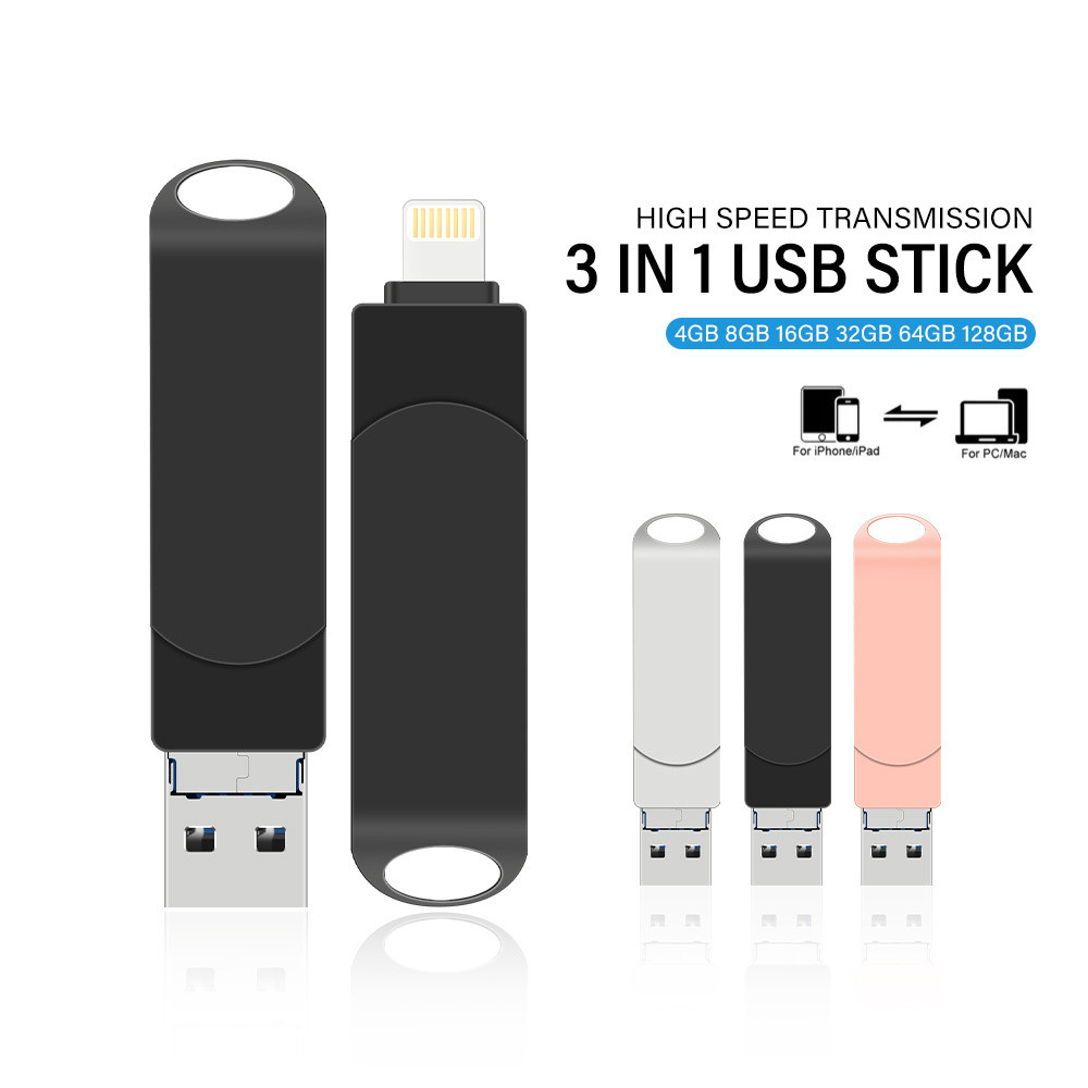 USB Flash Drives Compatible For Phone/iOS 3 in 1 3.0 Thumb Drive External USB Memory Storage OTG USB Flash Drive