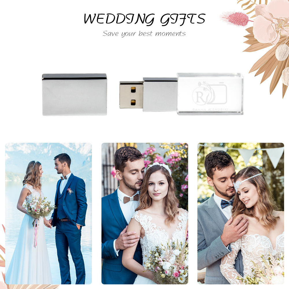 Crystal Usb Flash Drive Custom Logo Usb Stick With  Box For Photography Gift 32gb 64gb wedding  pen drive