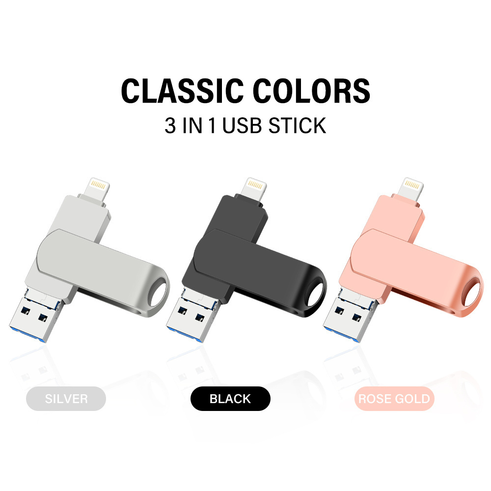 USB Flash Drives Compatible For Phone/iOS 3 in 1 3.0 Thumb Drive External USB Memory Storage OTG USB Flash Drive