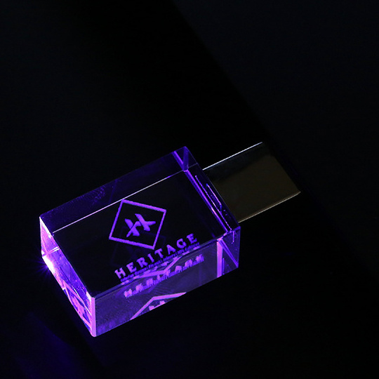 Custom wedding Gift Glass Usb Stick Pendrive Usb 2.0 4gb 8gb 16gb 32gb 64gb Crystal Usb Flash Drive With Led Light