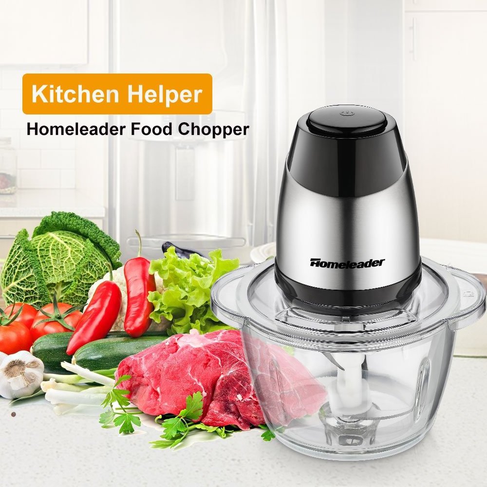 Electric Food Chopper, 8-Cup Food Processor by Homeleader, 2L BPA-Free Glass Bowl Blender Grinder