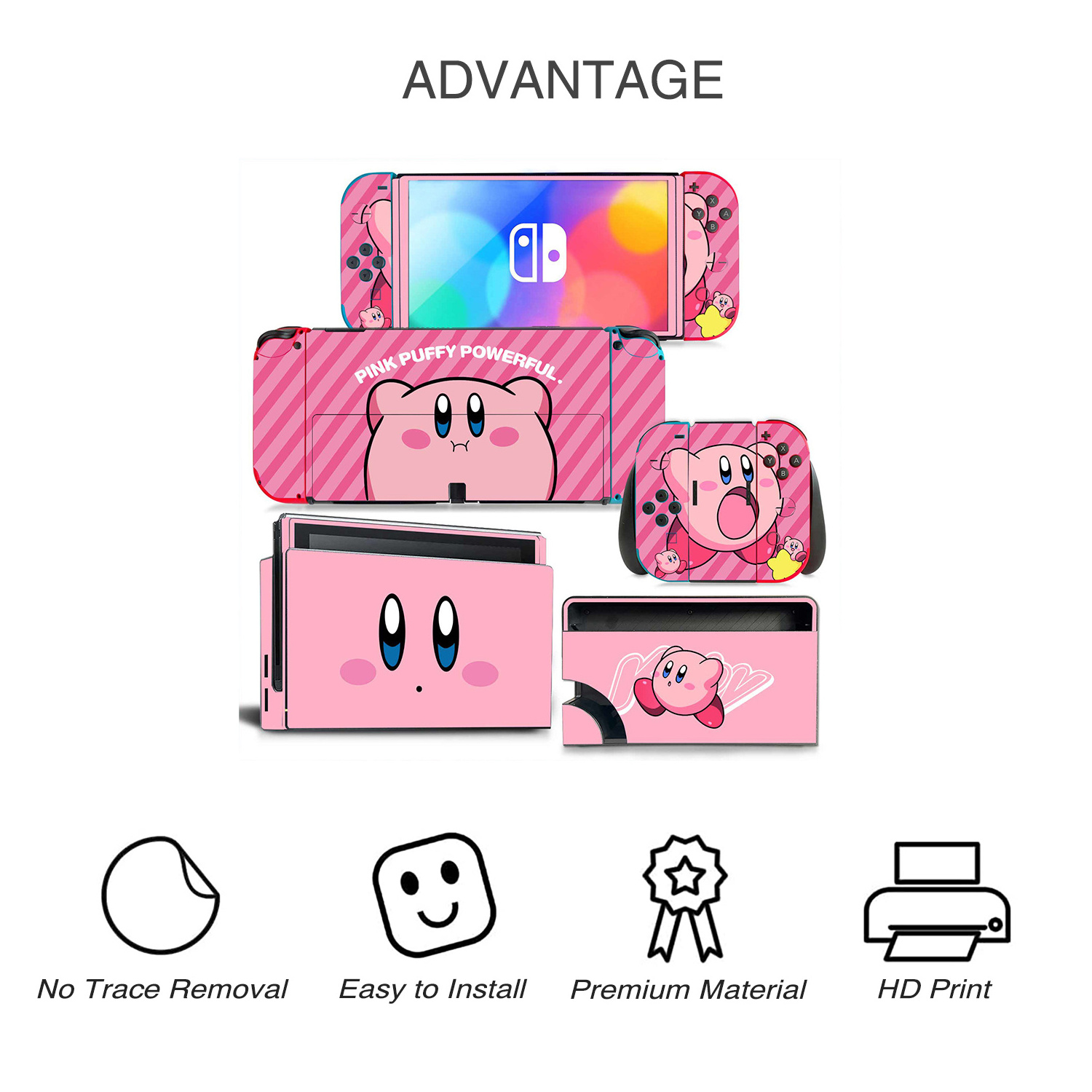 Custom cute anime kawaii cartoon video game design Protective full Wrap Vinyl Decal Pastel Sticker Skin For Nintendo Switch oled