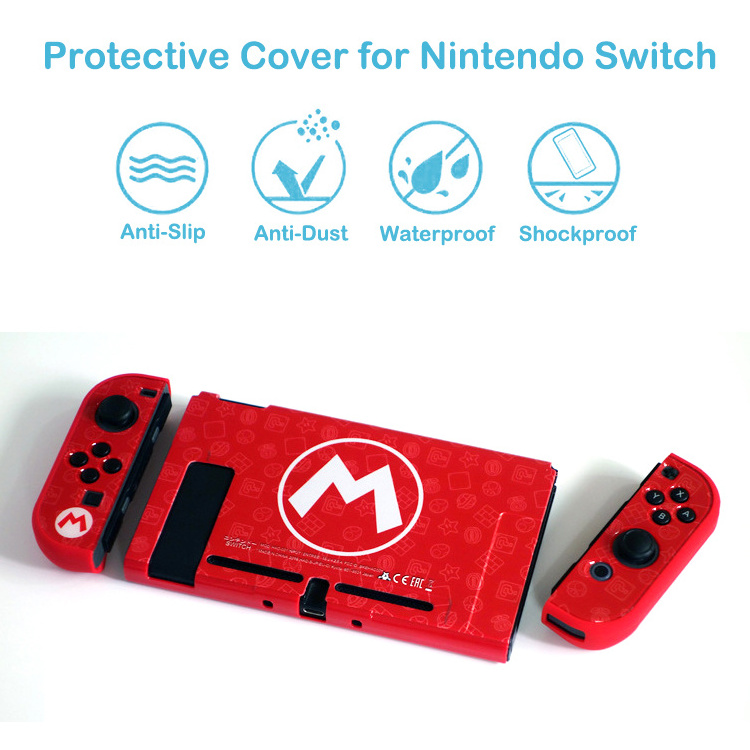 oem custom design plastic screen full protection slim dockable hard shell game case cover with stand for nintendo switch joy con