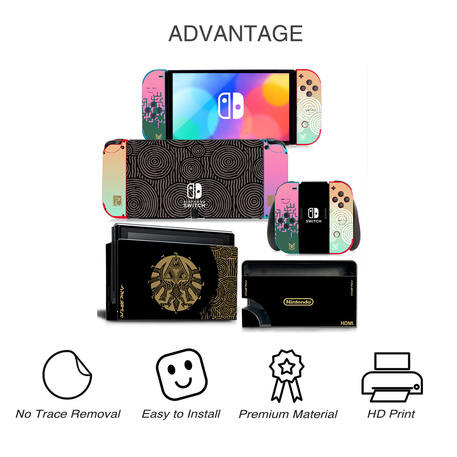 Custom video game Protective full set Wrap Vinyl Decal Pastel Sticker Skin For Nintendo Switch oled console dock joy con grip