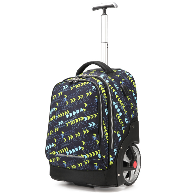 Hot Selling School Bag With Big Wheels And Reflective Strap Fashionable Boys Trolley Backpack