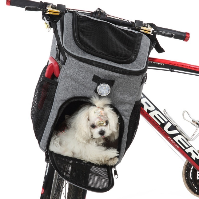 Soft Sided Ventilated Dog Bike Carrier Backpack With Light Portable Pet Bicycle Basket For Bike Handlebar