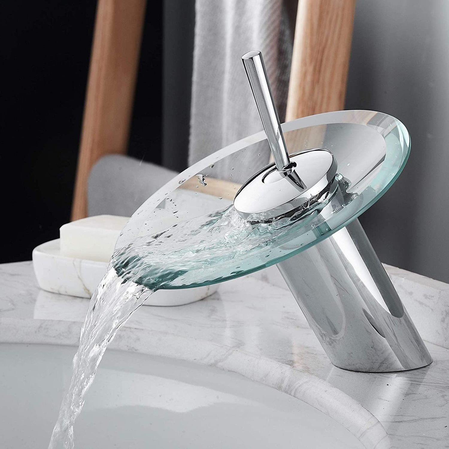 JA High Class Waterfall Solid Brass Glass Single Handle Basin faucet hot and cold mixer Bathroom Sink Faucet