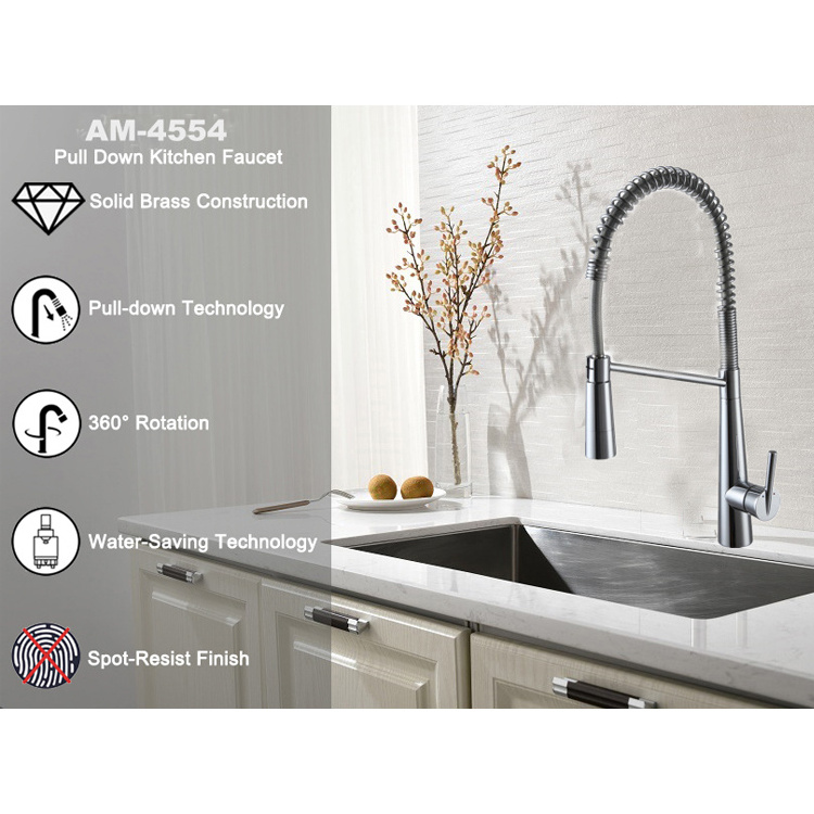 China Factory Contemporary Deck Mounted Pull Down Spring Kitchen Faucet