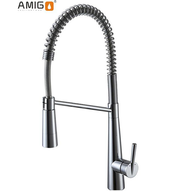 China Factory Contemporary Deck Mounted Pull Down Spring Kitchen Faucet