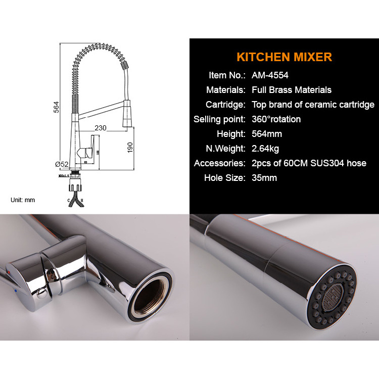 China Factory Contemporary Deck Mounted Pull Down Spring Kitchen Faucet