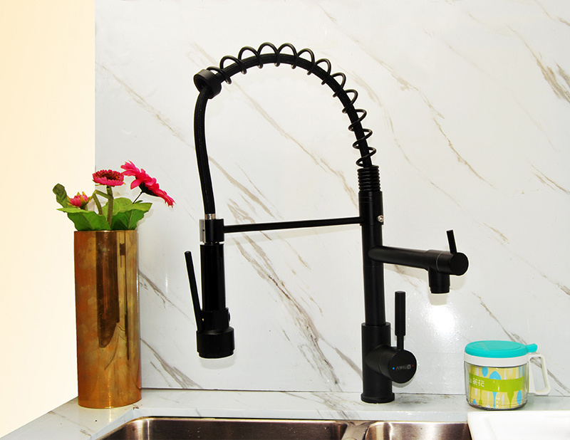 Modern matte black kitchen faucet Single lever pull down black kitchen sink mixer faucet flexible pull out kitchen faucet