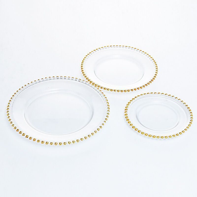 clear gold beaded silver beads glass charger plate