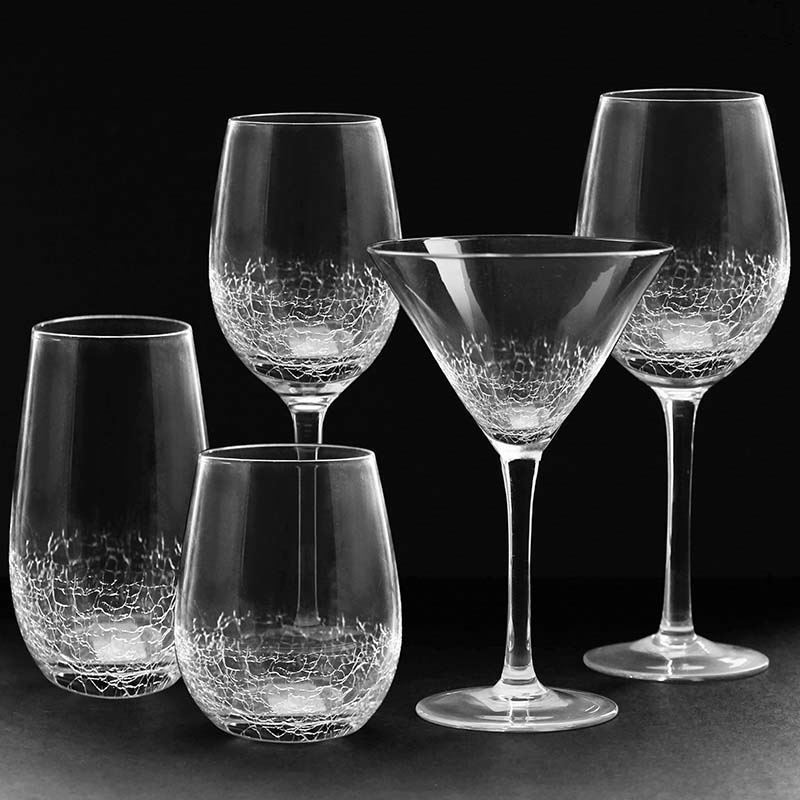 Hand Blown High Quality Crystal Glass Crackle Cracked Freeze Wine Glass