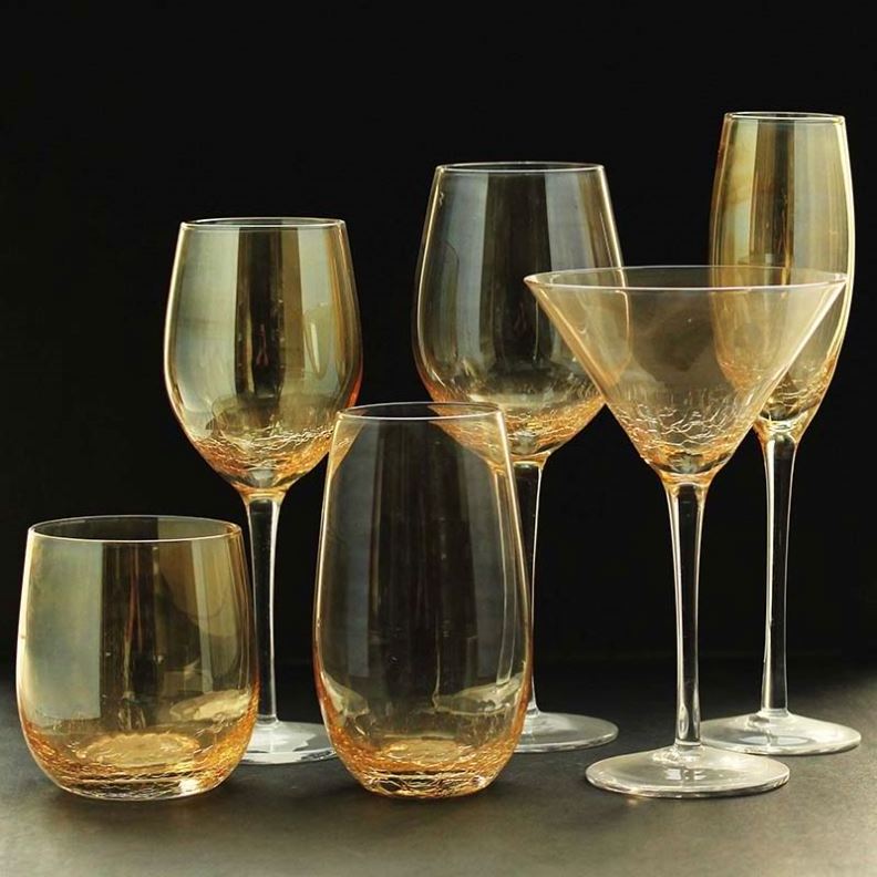 Hand Blown High Quality Crystal Glass Crackle Cracked Freeze Wine Glass