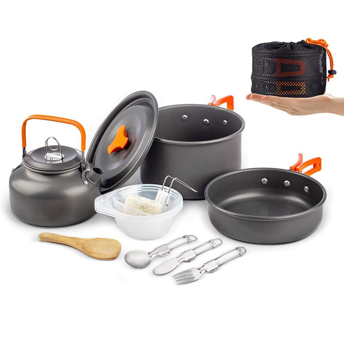 Outdoor Aluminium Pot Sets High Quality Cookware Teapot Set Portable Folding Camping Cookware 2-3 People Use