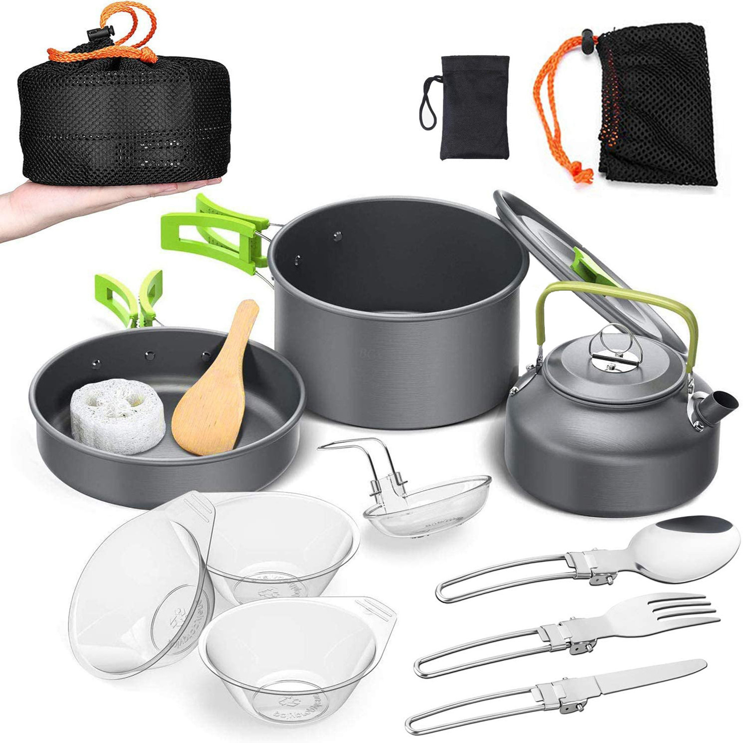 Outdoor Aluminium Pot Sets High Quality Cookware Teapot Set Portable Folding Camping Cookware 2-3 People Use