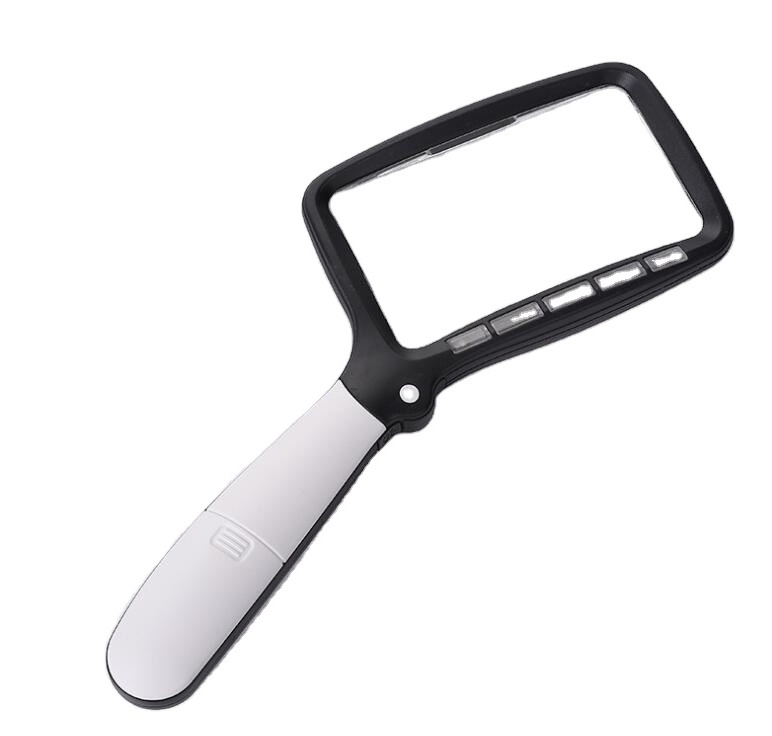 High Quality Image 5 LED Light 3X Rectangle PMMA Acrylic Hand Folding Held Magnifier for Reading the Old man