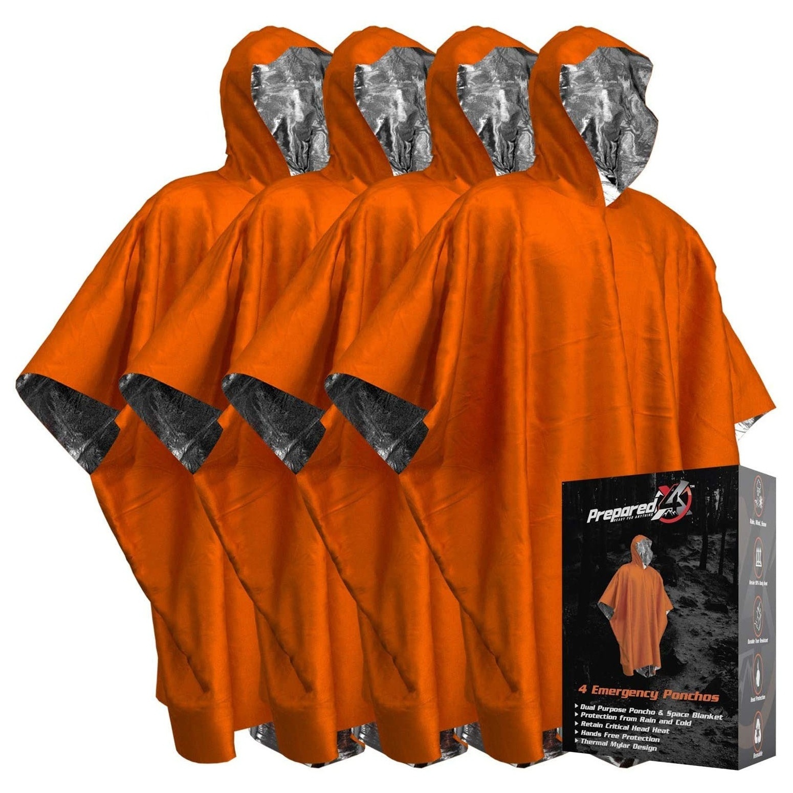 Orange Emergency Raincoat Include Stuff Sack with Survival Whistle for Camping Or Hiking