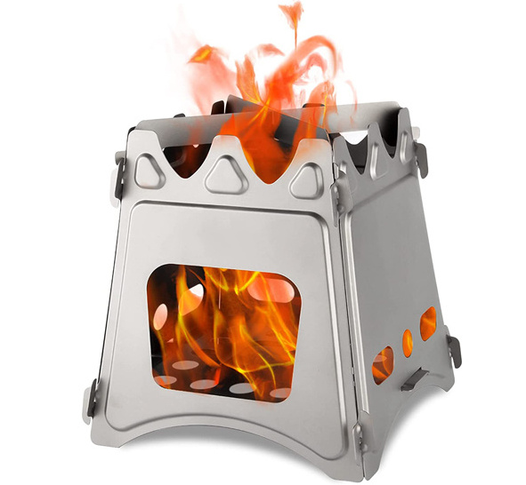 Hot Sale Stainless Steel Camping Wood Stove Folding Portable Backpacking Wood Burning Stove with Carry Bag