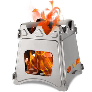 Hot Sale Stainless Steel Camping Wood Stove Folding Portable Backpacking Wood Burning Stove with Carry Bag