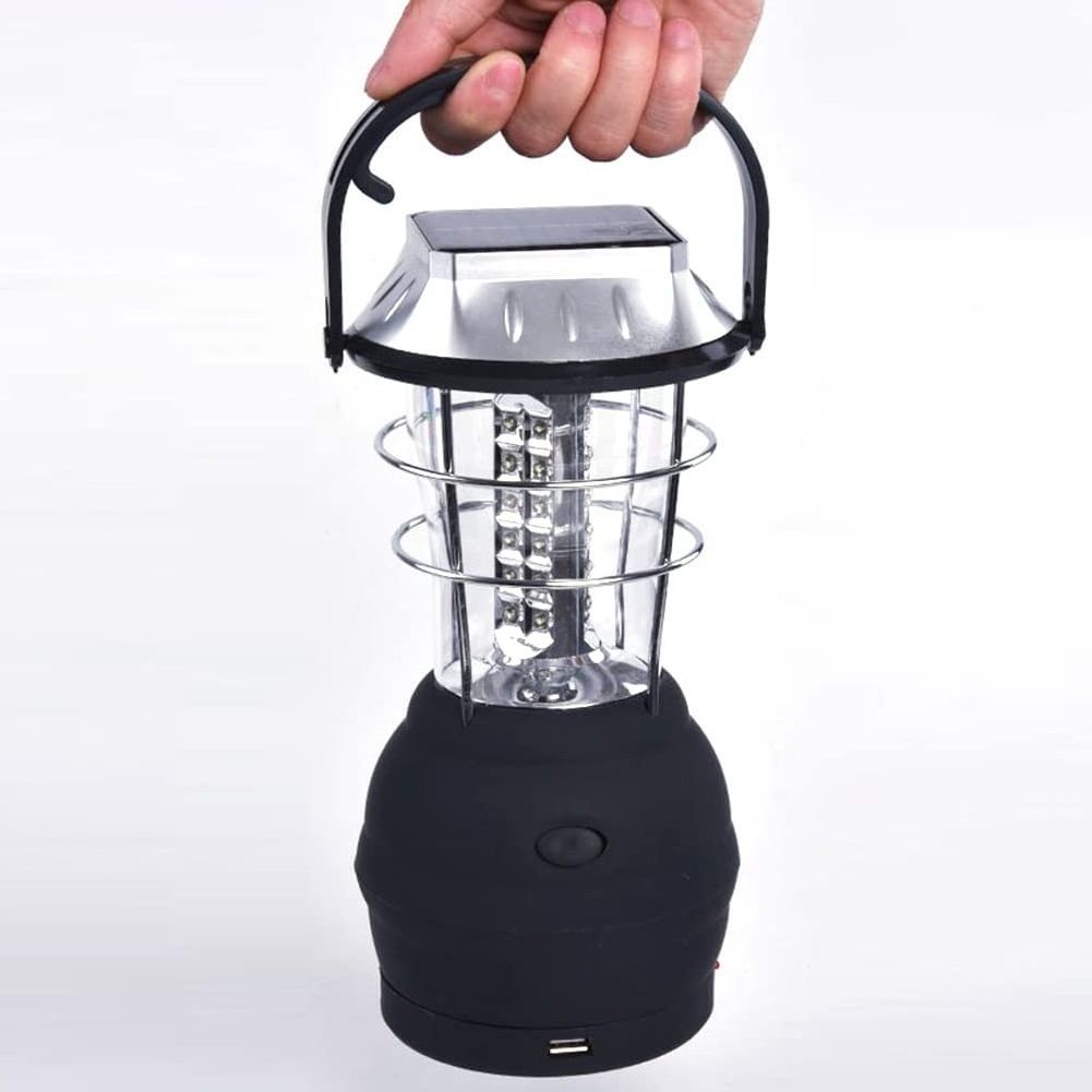 LED Solar Camping Lantern Rechargeable, Hand Crank Lantern with 3 Powered Ways & USB Cable