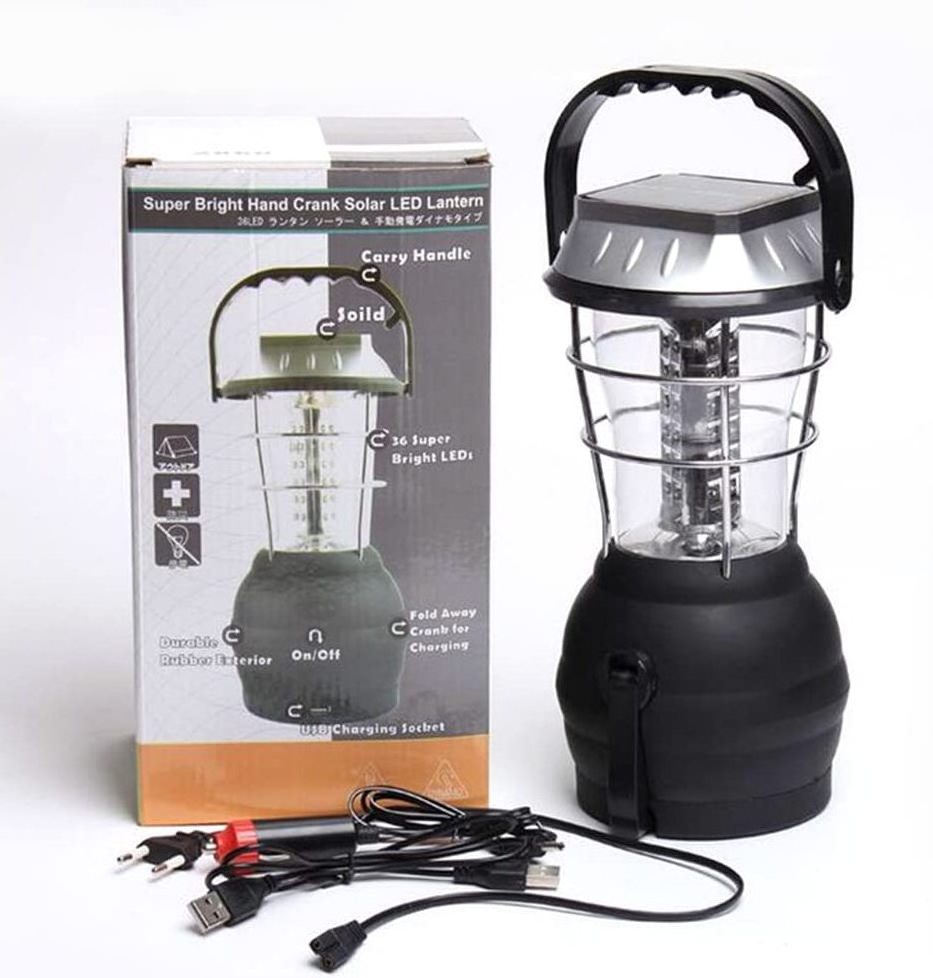 LED Solar Camping Lantern Rechargeable, Hand Crank Lantern with 3 Powered Ways & USB Cable